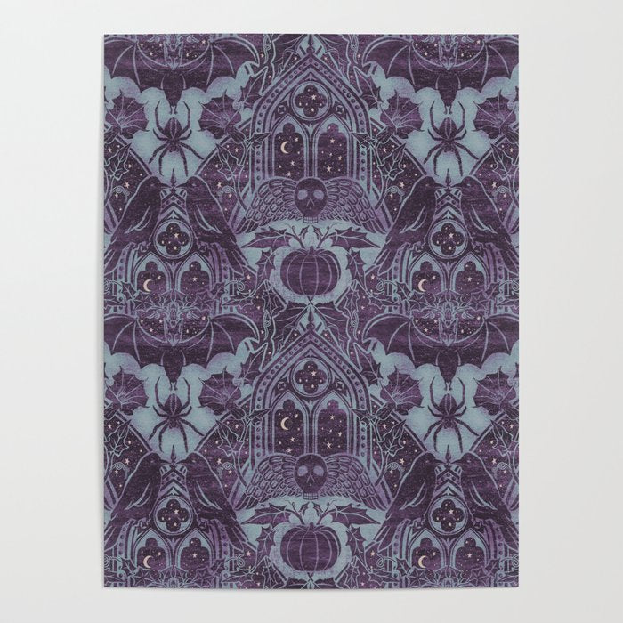 Gothic Halloween Damask - moonlight violet  Poster Gallery Image 4