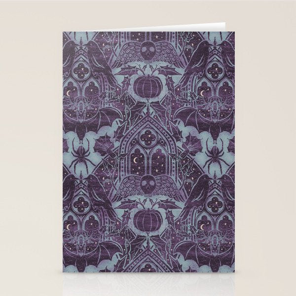 Gothic Halloween Damask - moonlight violet  Stationery Card Gallery Image 2