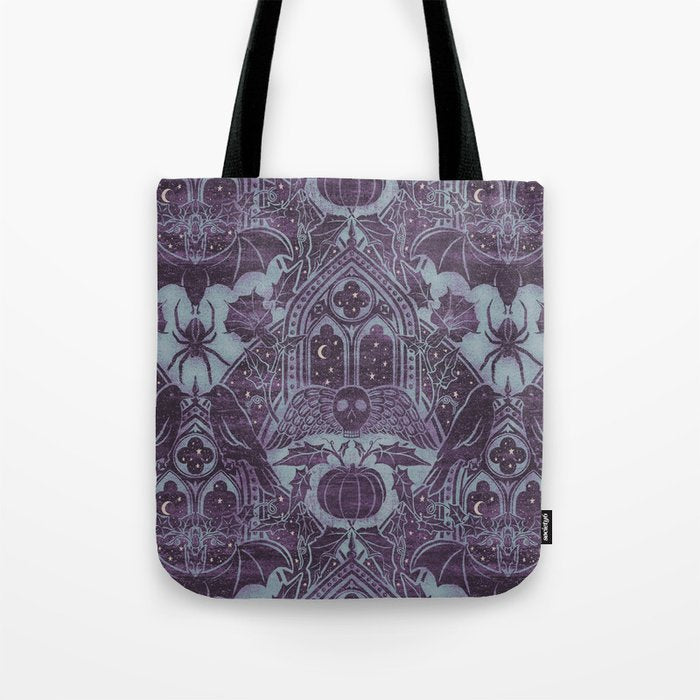 Gothic Halloween Damask - moonlight violet  Tote Bag Gallery Image 1