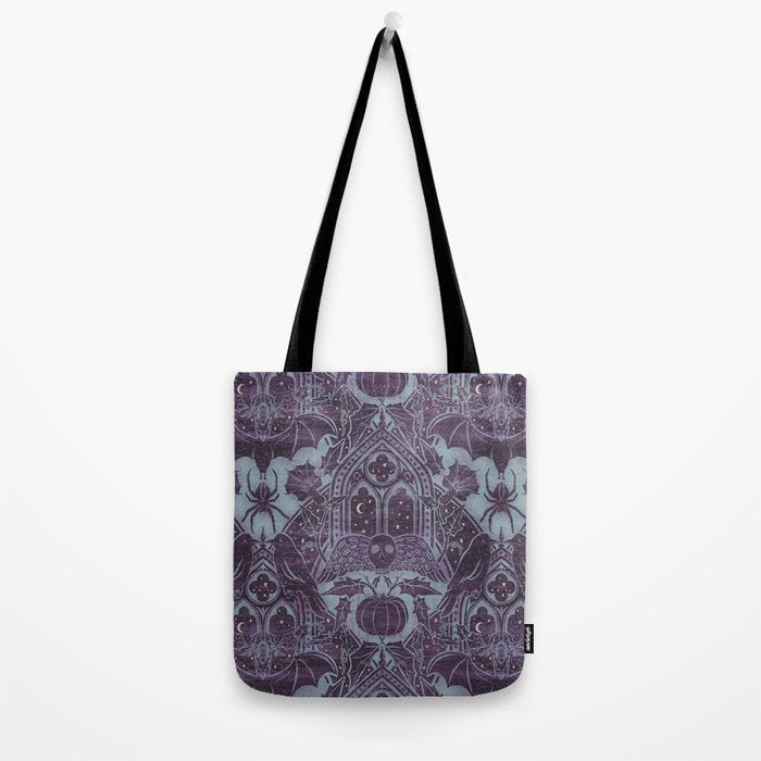 Gothic Halloween Damask - moonlight violet  Tote Bag Gallery Image 2