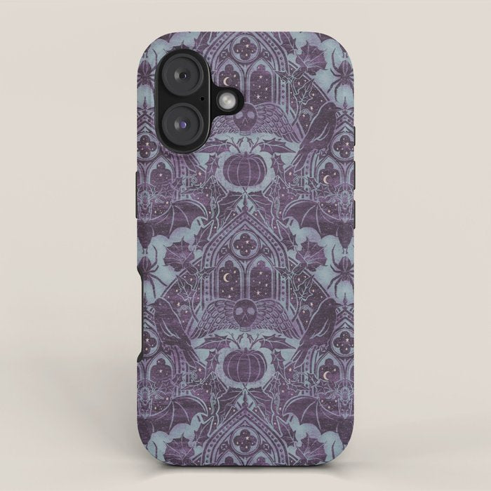 Gothic Halloween Damask - moonlight violet  iPhone Case Gallery Image 1