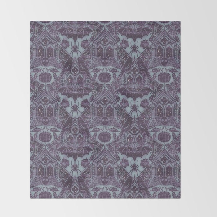 Gothic Halloween Damask - moonlight violet  Throw Blanket Gallery Image 2