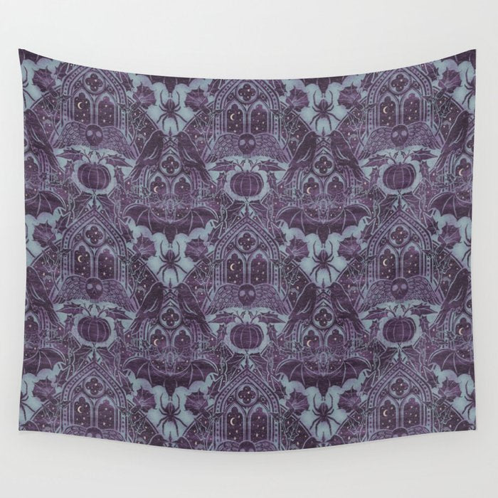 Gothic Halloween Damask - moonlight violet  Wall Tapestry Gallery Image 1