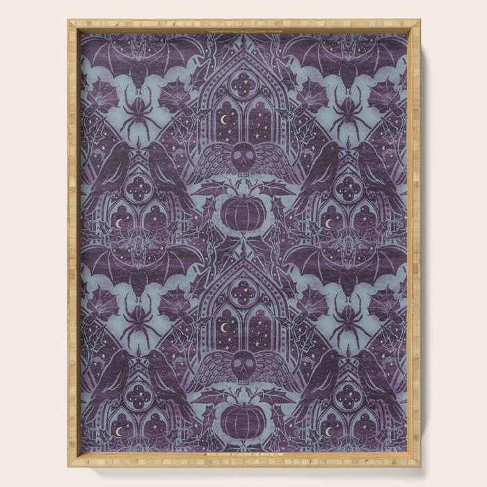 Gothic Halloween Damask - moonlight violet  Serving Tray Gallery Image 1