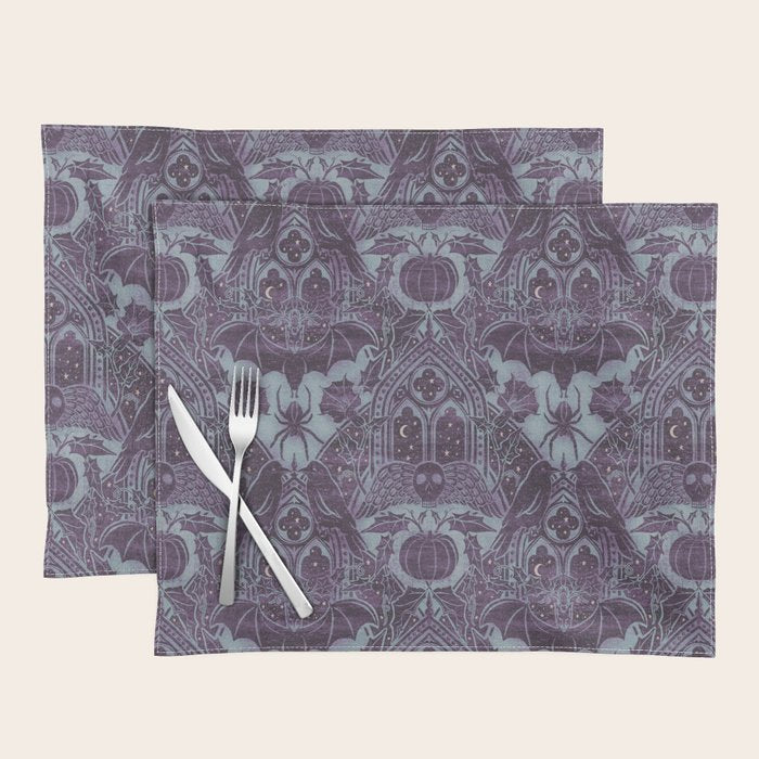 Gothic Halloween Damask - moonlight violet  Placemat Gallery Image 1