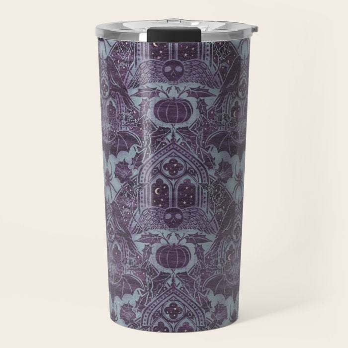 Gothic Halloween Damask - moonlight violet  Travel Mug Gallery Image 1
