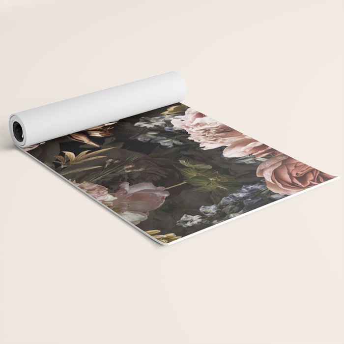 Vintage & Shabby Chic- Real Roses And Peonies Lush Midnight Flowers Botanical Garden Yoga Mat Gallery Image 2