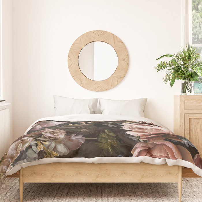 Vintage & Shabby Chic- Real Roses And Peonies Lush Midnight Flowers Botanical Garden Duvet Cover Gallery Image 3