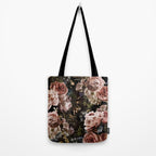 Vintage & Shabby Chic- Real Roses And Peonies Lush Midnight Flowers Botanical Garden Tote Bag Gallery Image 2