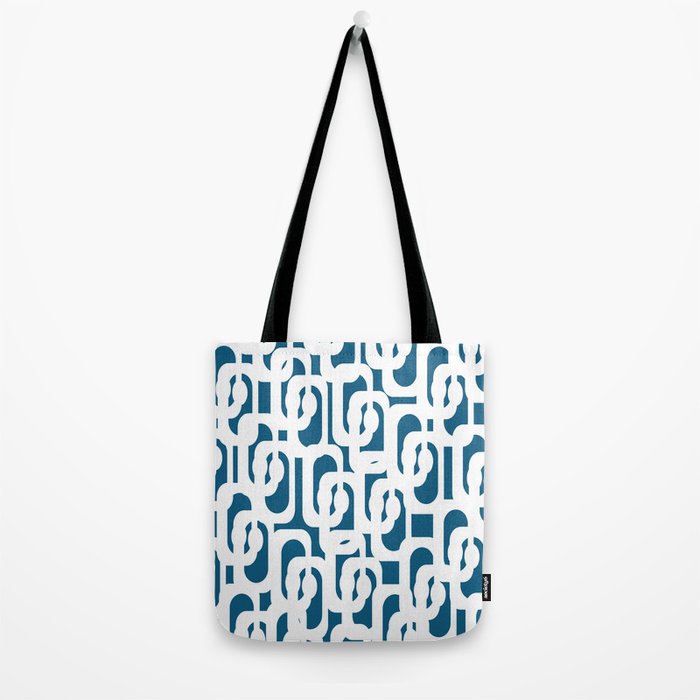 Mid Century Modern Contemporary Loops Blue and White Pattern Tote Bag Gallery Image 2