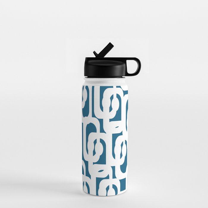 Mid Century Modern Contemporary Loops Blue and White Pattern Water Bottle Gallery Image 1
