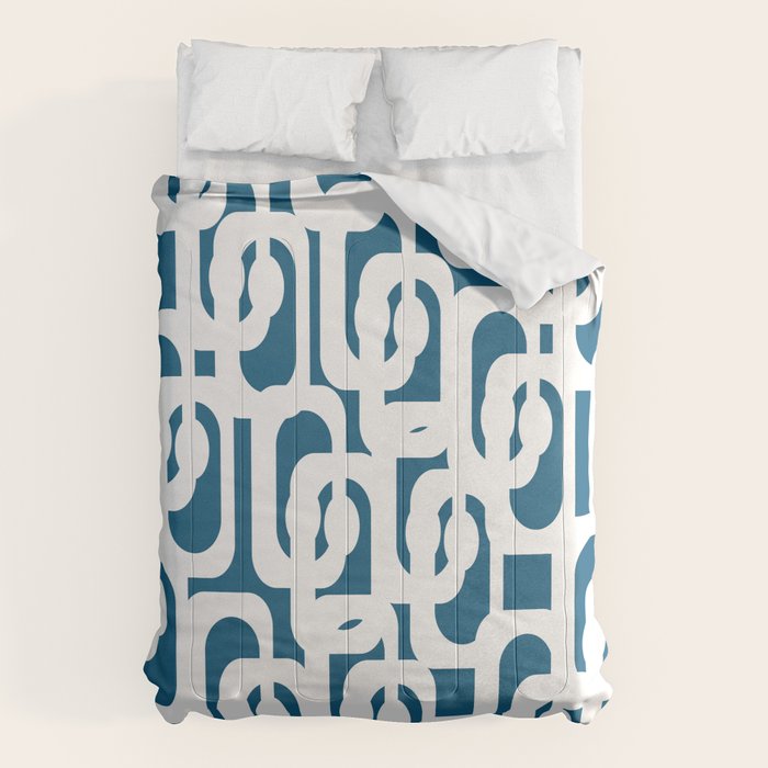 Mid Century Modern Contemporary Loops Blue and White Pattern Comforter Gallery Image 1