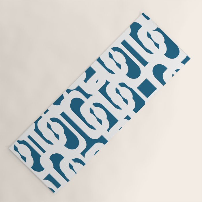 Mid Century Modern Contemporary Loops Blue and White Pattern Yoga Mat Gallery Image 1