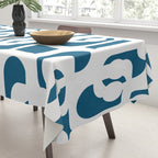 Mid Century Modern Contemporary Loops Blue and White Pattern Tablecloth Gallery Image 3