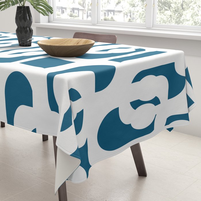 Mid Century Modern Contemporary Loops Blue and White Pattern Tablecloth Gallery Image 3