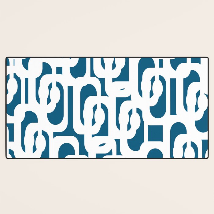 Mid Century Modern Contemporary Loops Blue and White Pattern Desk Mat Gallery Image 3