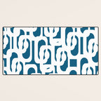 Mid Century Modern Contemporary Loops Blue and White Pattern Desk Mat Gallery Image 3
