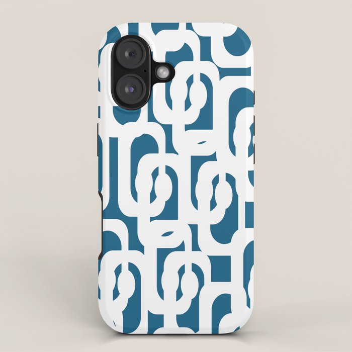 Mid Century Modern Contemporary Loops Blue and White Pattern iPhone Case Gallery Image 1