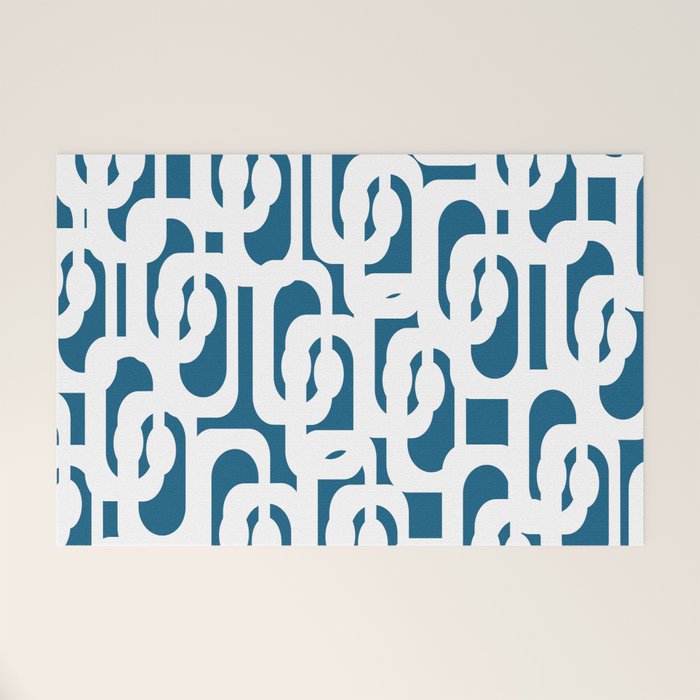 Mid Century Modern Contemporary Loops Blue and White Pattern Welcome Mat Gallery Image 1