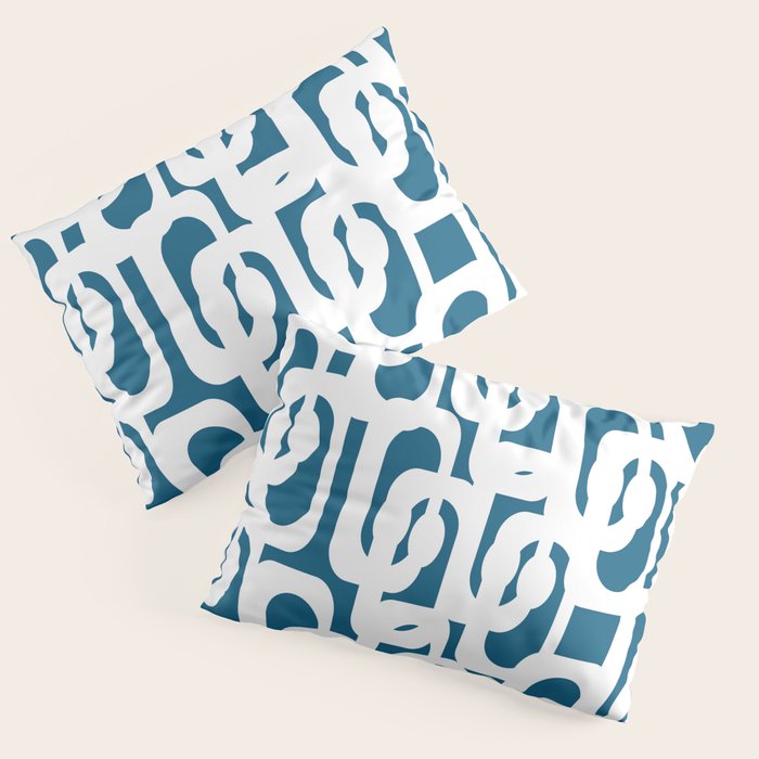Mid Century Modern Contemporary Loops Blue and White Pattern Pillow Sham Gallery Image 1