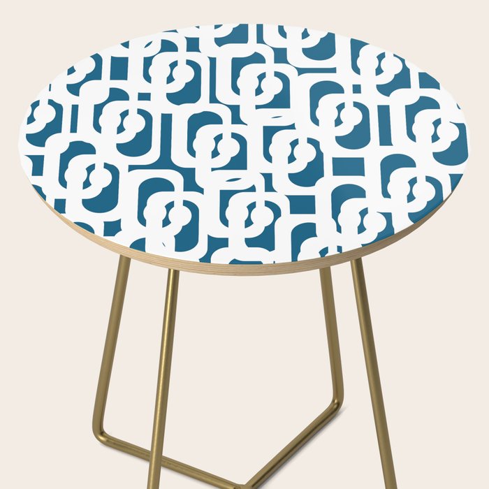 Mid Century Modern Contemporary Loops Blue and White Pattern Side Table Gallery Image 2