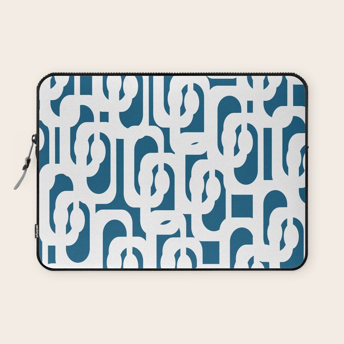 Mid Century Modern Contemporary Loops Blue and White Pattern Laptop Sleeve Gallery Image 1