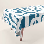 Mid Century Modern Contemporary Loops Blue and White Pattern Tablecloth Gallery Image 1