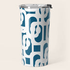 Mid Century Modern Contemporary Loops Blue and White Pattern Travel Mug Gallery Image 2