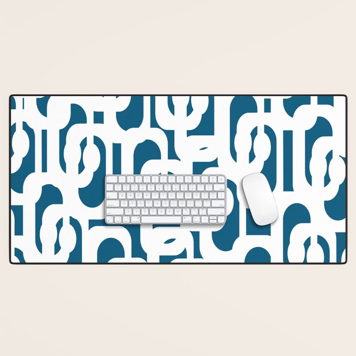 Mid Century Modern Contemporary Loops Blue and White Pattern Desk Mat Gallery Image 1