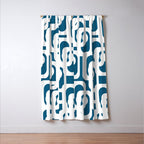 Mid Century Modern Contemporary Loops Blue and White Pattern Window Curtain Gallery Image 3