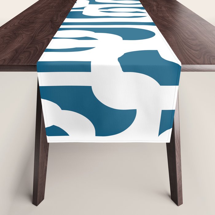 Mid Century Modern Contemporary Loops Blue and White Pattern Table Runner Gallery Image 1