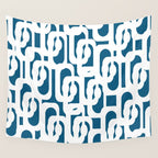 Mid Century Modern Contemporary Loops Blue and White Pattern Wall Tapestry Gallery Image 4
