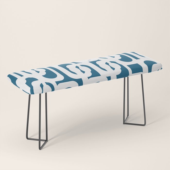 Mid Century Modern Contemporary Loops Blue and White Pattern Bench Gallery Image 1