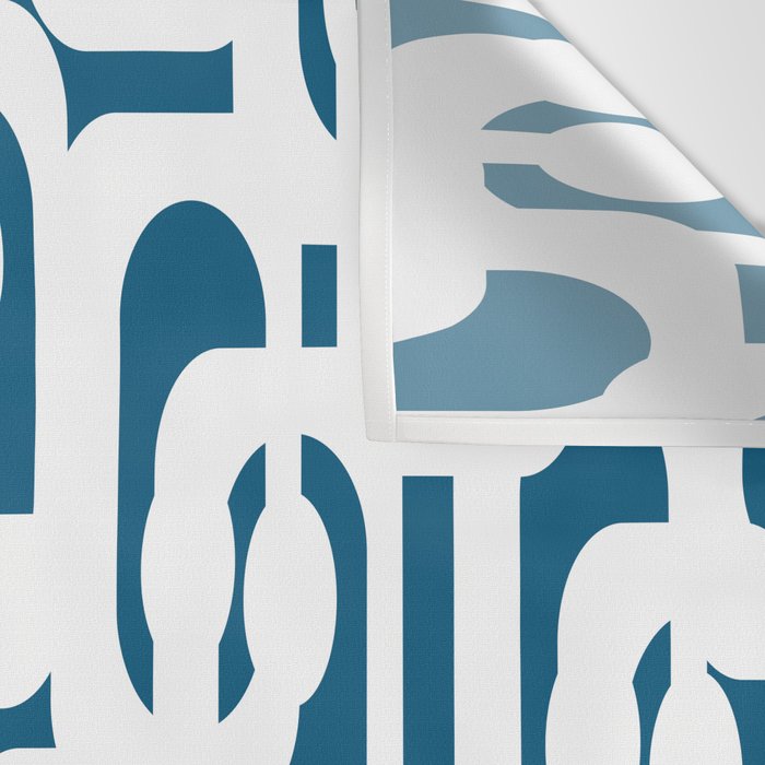 Mid Century Modern Contemporary Loops Blue and White Pattern Wall Tapestry Gallery Image 3