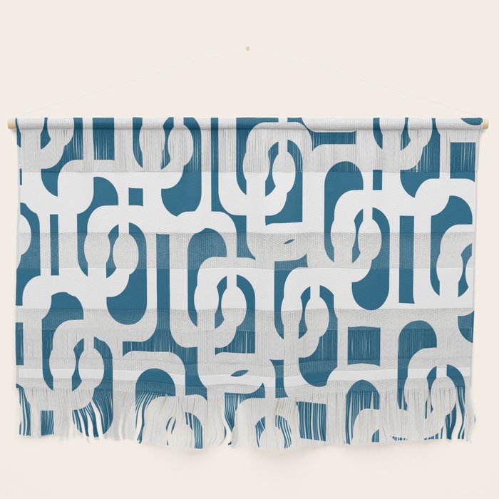 Mid Century Modern Contemporary Loops Blue and White Pattern Wall Hanging Gallery Image 1