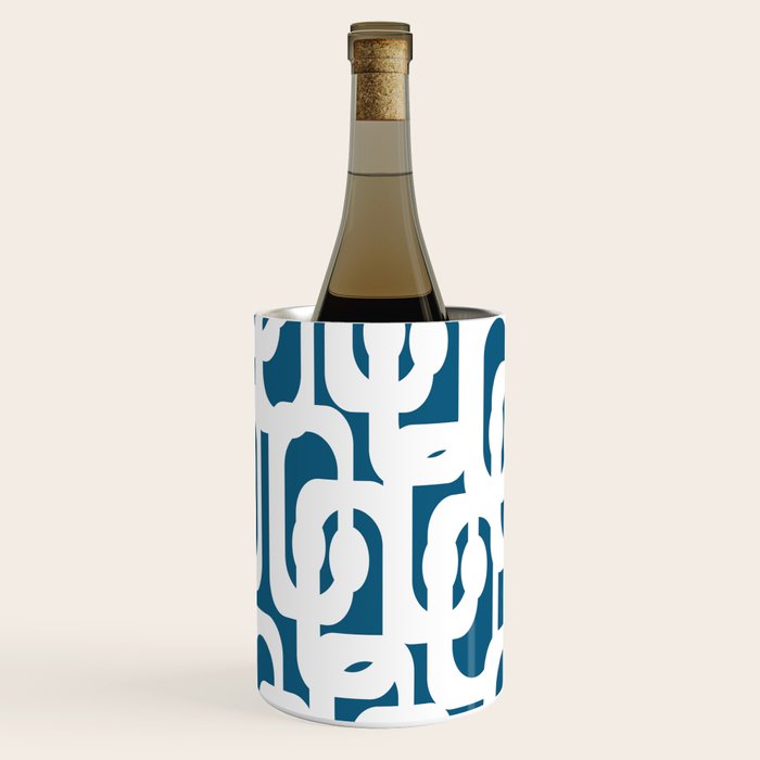 Mid Century Modern Contemporary Loops Blue and White Pattern Wine Chiller Gallery Image 1