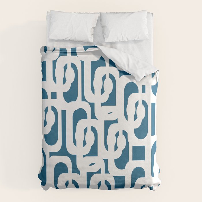 Mid Century Modern Contemporary Loops Blue and White Pattern Duvet Cover Gallery Image 6
