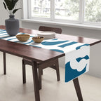 Mid Century Modern Contemporary Loops Blue and White Pattern Table Runner Gallery Image 2