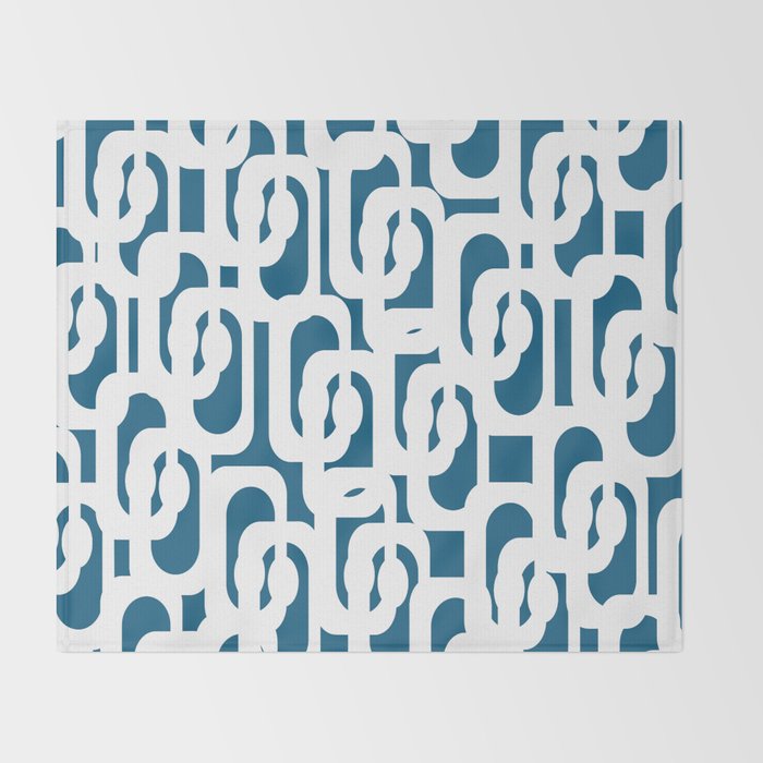 Mid Century Modern Contemporary Loops Blue and White Pattern Throw Blanket Gallery Image 2