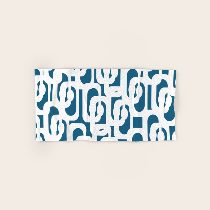 Mid Century Modern Contemporary Loops Blue and White Pattern Bath Towel Gallery Image 1