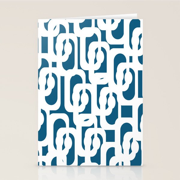 Mid Century Modern Contemporary Loops Blue and White Pattern Stationery Card Gallery Image 1