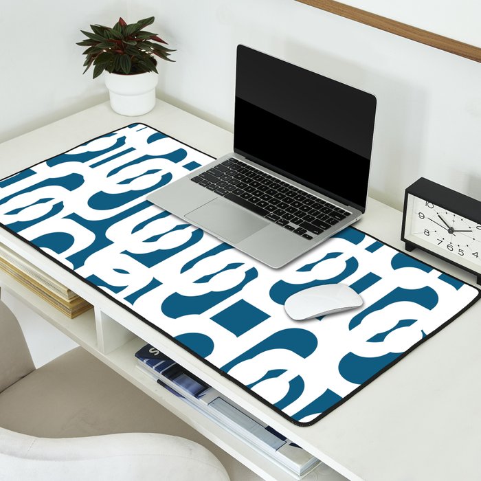 Mid Century Modern Contemporary Loops Blue and White Pattern Desk Mat Gallery Image 2