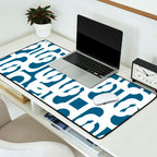 Mid Century Modern Contemporary Loops Blue and White Pattern Desk Mat Gallery Image 2