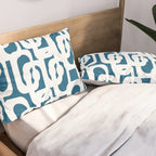 Mid Century Modern Contemporary Loops Blue and White Pattern Pillow Sham Gallery Image 2