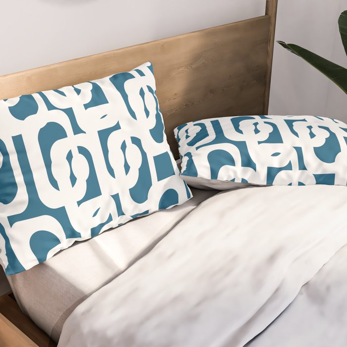 Mid Century Modern Contemporary Loops Blue and White Pattern Pillow Sham Gallery Image 2