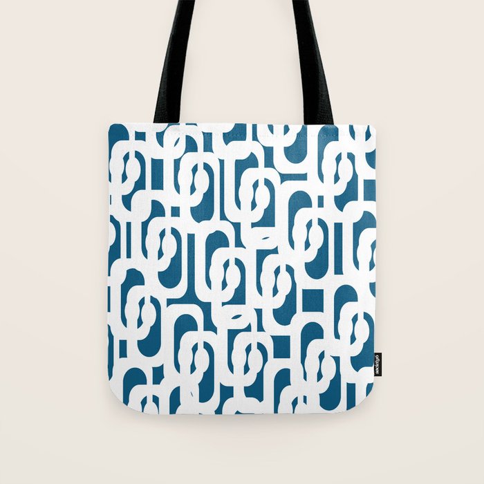 Mid Century Modern Contemporary Loops Blue and White Pattern Tote Bag Gallery Image 1