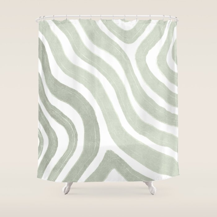 Sage green flow lines Shower Curtain Gallery Image 1