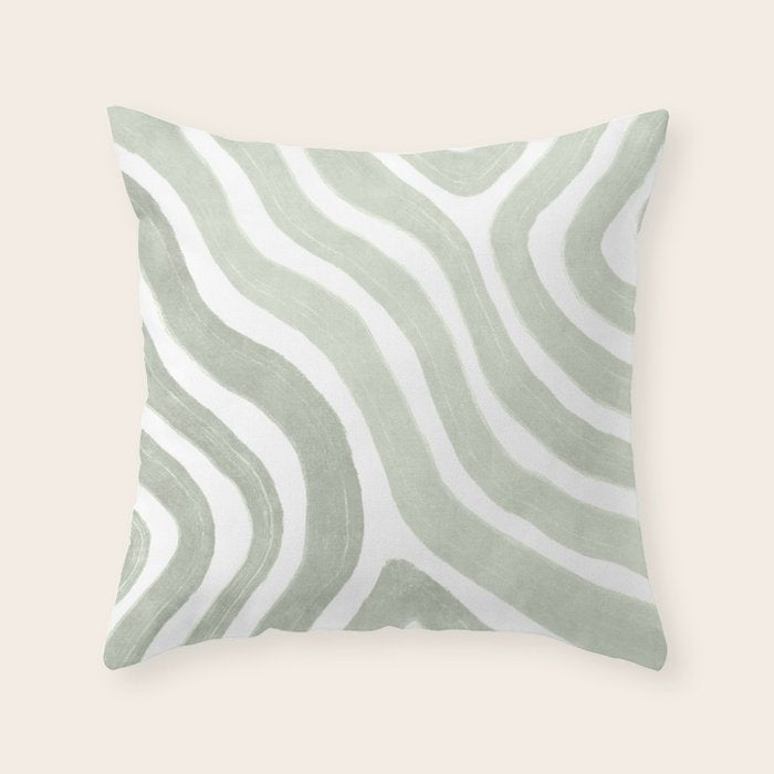 Sage green flow lines Throw Pillow Gallery Image 6