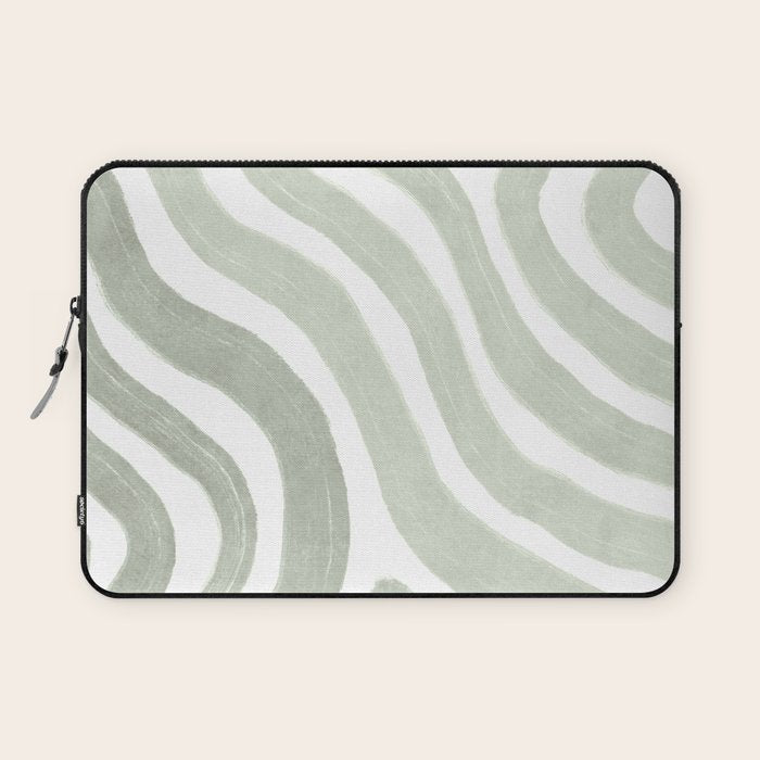 Sage green flow lines Laptop Sleeve Gallery Image 1