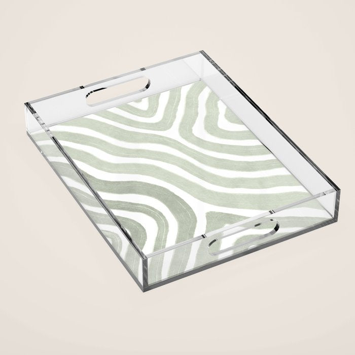 Sage green flow lines Acrylic Tray Gallery Image 1